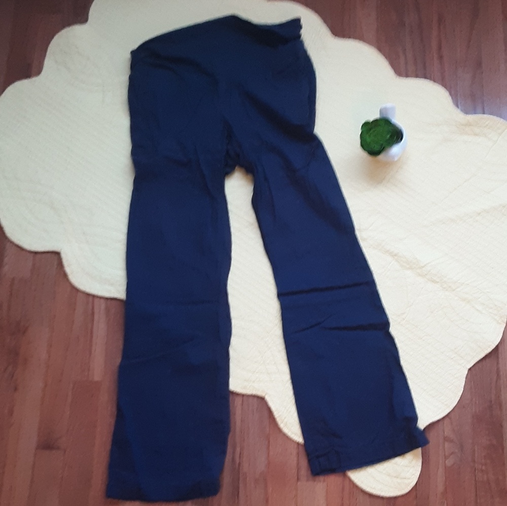 Navy maternity linen wide leg roll down pant sz s